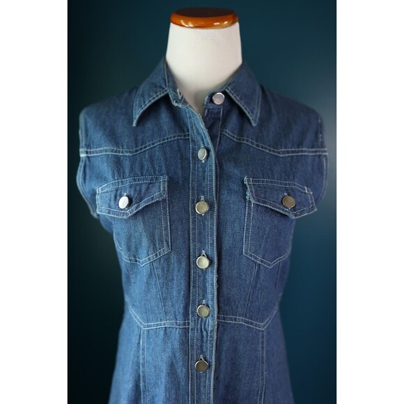 Vintage Neutral Zone 90s Y2K Denim Button Down Sleeveless Midi Dress 11/12 - Picture 6 of 14